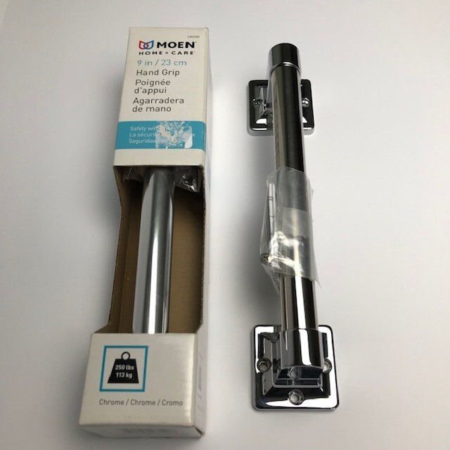 Two (2) New Moen Home Care 9 Inch Chrome Finish Corrosion Resistant Hand Grips