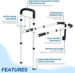 Bed Rail for Elderly Adults Safety Assist Cane Handle Support Steel Frame 350LB
