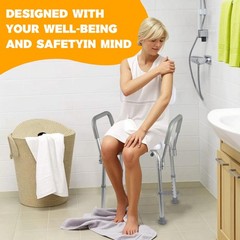 Heavy Duty Shower Chair with Arms and Back 350lbs Adjustable Bath Seat White