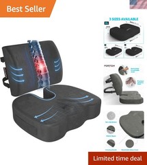 XL Memory Foam Seat Cushion with Lumbar Support for Pain Relief – Dark Grey