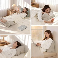 Comfortable Beige Gray Lumbar Support Pillow – Perfect for Relaxation & Reading