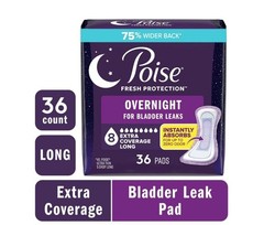 Poise Incontinence Pads for Women, 8 Drop, Overnight Absorbency, Extra-Coverage