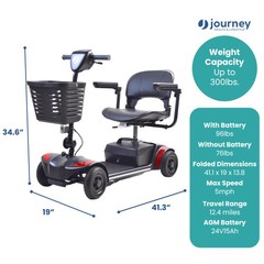 Journey Adventure Mobility Scooter, Electric Motorized Travel Scooter, Red
