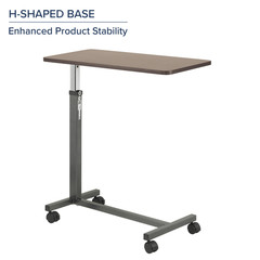 Drive Medical Adjustable Overbed Table Silver Vein Finish Non-Tilt Rolling Cart