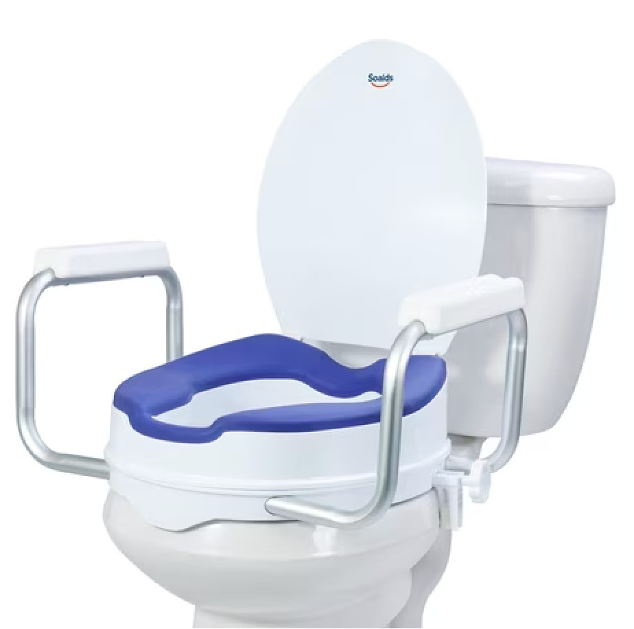 Soaids 5″ Raised Toilet Seat with Handles Padded Cushion Round 300 lb Seniors