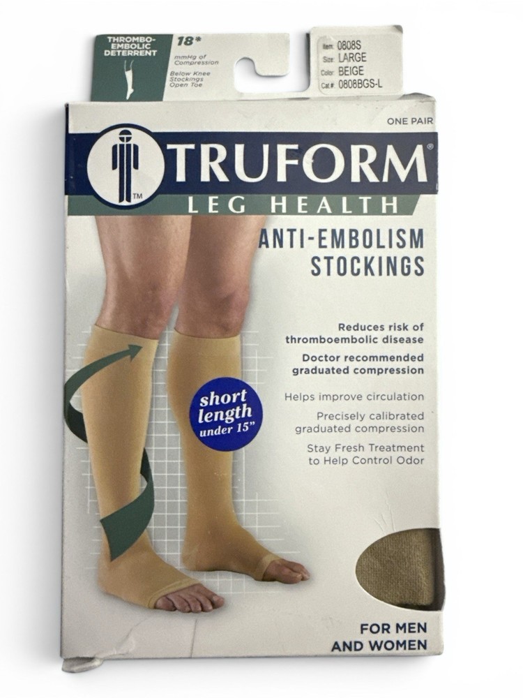 Truform Leg Health Anti-Embolism Stockings LARGE BEIGE Open Toe For Men & Women