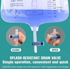 5 Pack 2000mL Urinary Drainage Bags Sterile Anti-Reflux Catheter Bags 48” Tube