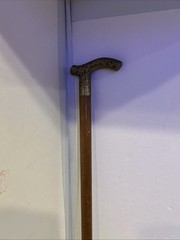Vintage Wood & Solid Brass Derby Scroll Cane Walking Stick 35″ # 7196
