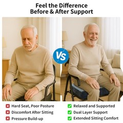 Memory Foam Walker Seat Cushion for Seniors – Washable Backrest Pad with Straps