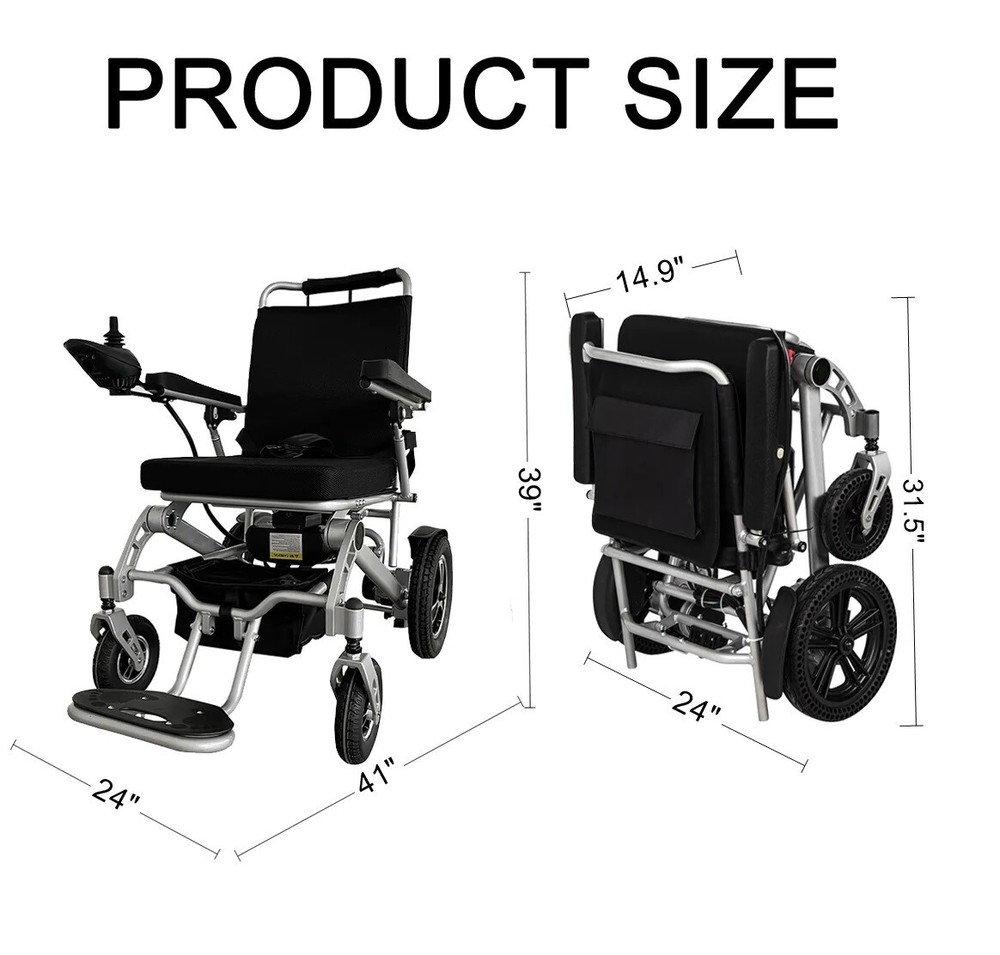SilverDual Motor Adult Wheelchair57lbs Foldable Weight Capacity 300lbs 24V 240W