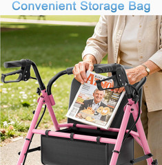 Walkers for Seniors with Seat, Pink Rollator, 16 lb, Adjustable, 22″ Wide
