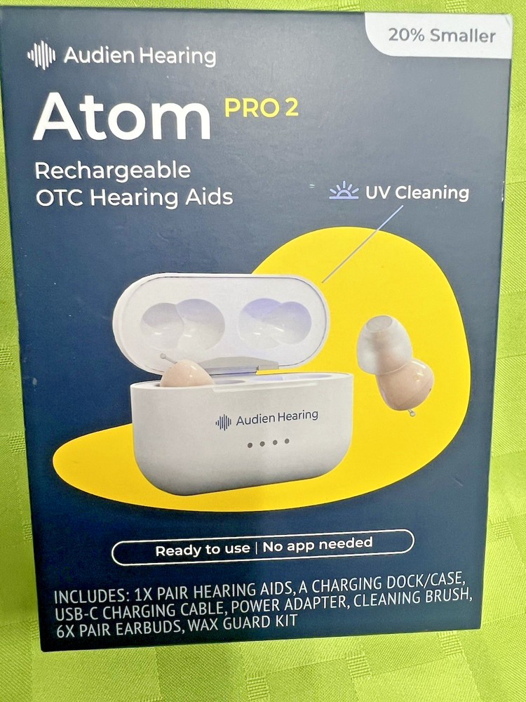Audien ATOM PRO 2 Wireless Rechargeable OTC Hearing Aid, Comfort 4 Mode $289