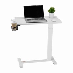 Uimoso Overbed Table Mobile Bed Side Desk with 4 Hidden Wheels Cup Holder White