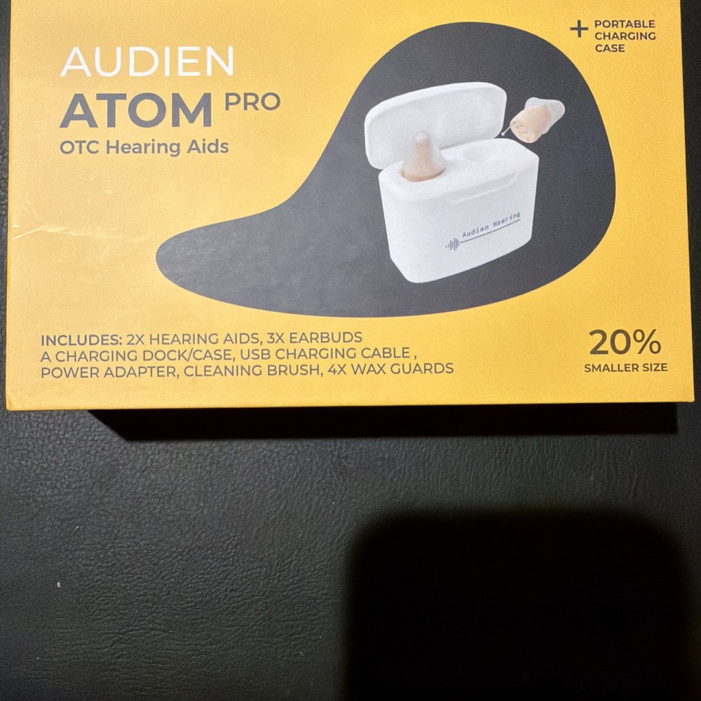 Audien ATOM PRO Wireless OTC Hearing Aids New Open Box. A1