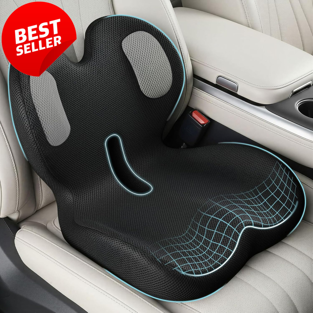 Memory Foam Trucker Seat Cushion w/ Lumbar Support for Driving Back Pain – US
