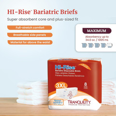 Bariatric Hi-Rise Disposable Briefs, 3X-Large, High Waistline with Peach Mat Cor