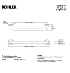 Kohler Cardale 24″ Grab Bar REC30196-2BZ Oil Rubbed Bronze Bathroom
