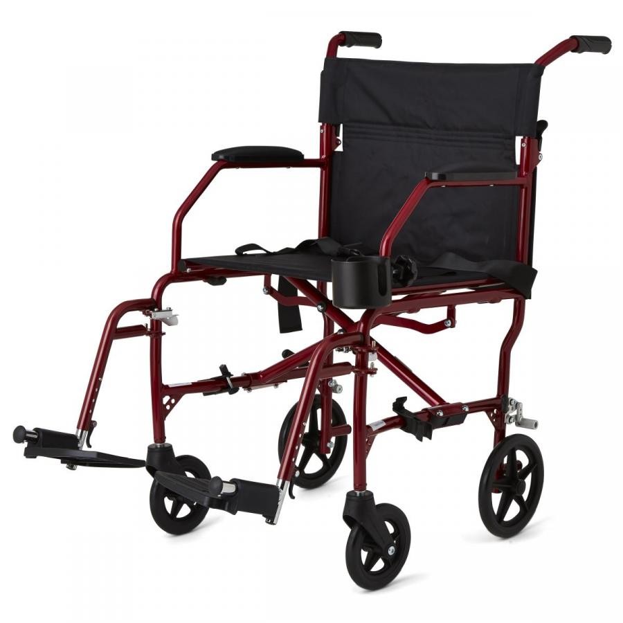 Medline Ultralight Transport Chairs, Red, Aluminum, 19 Inch Seat Width, 1 Count