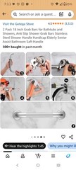 2Pack 18in Stainless Steel Anti Slip Grab Bars For Bathtub Shower Safty Handle