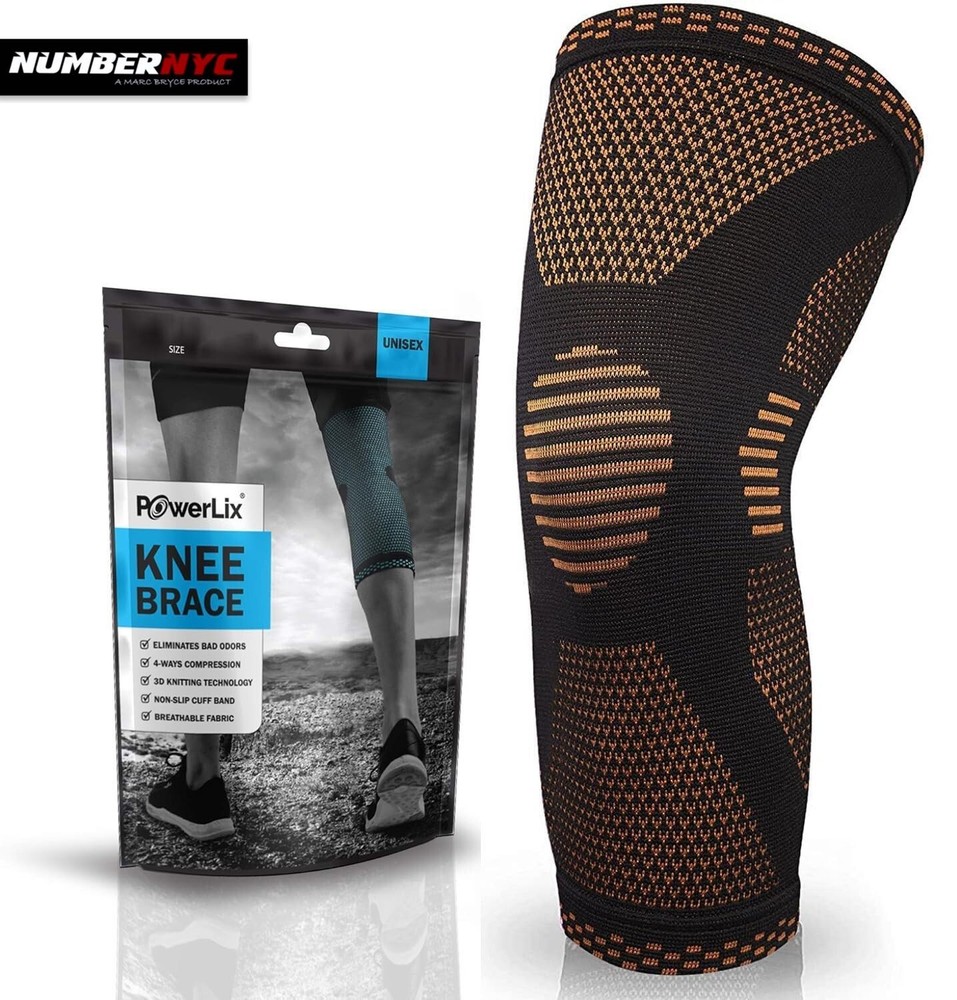 POWERLIX Best Knee Compression Sleeve Orange Black Brace Men Women Unisex LARGE