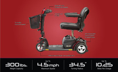 Pride Go-Go Elite Traveller plus 3-Wheel Travel Scooter W/ Avail Ext Warr