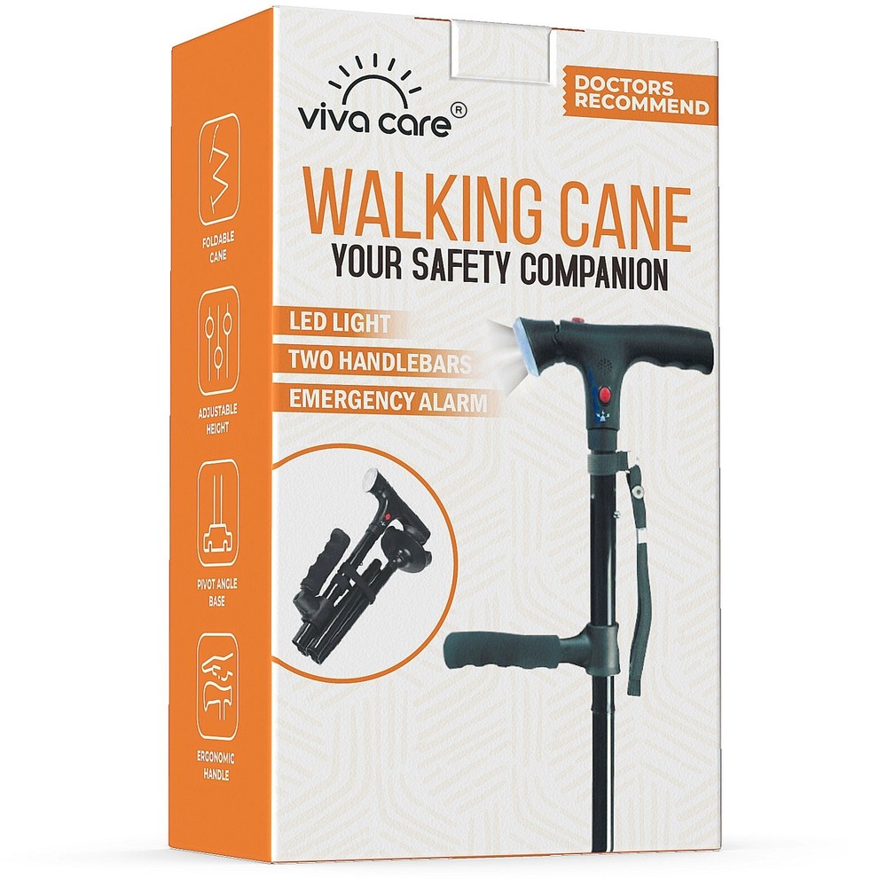 Refurbished Walking Cane with Light & Alarm – Foldable Adjustable – Size M