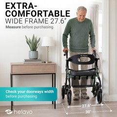 Helavo 2-in-1 Rollator Walker Wheelchair Combo, Foldable, 300lbs Capacity