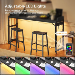 Rolling Overbed Table with Outlets & Light Strip, Adjustable Height, Black