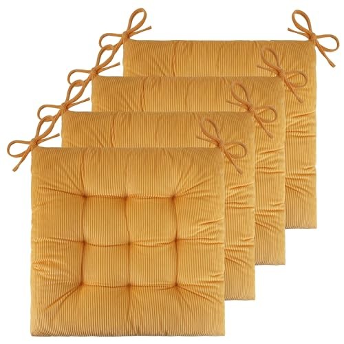 Set of 4 Chair Cushions for Dining Chairs 18″ x 18″ Corduroy 18 * 18 Yellow