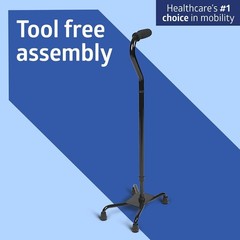 Medline Aluminum Quad Cane with Large Base – Height Adjustable 29-38in – Support