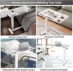 Adjustable Overbed Table with Wheels & USB Port for Home or Hospital Use