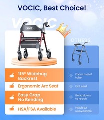 Ergonomic Rollator Walker with Seat, Supports 350lb, All-Terrain 8″ Wheels