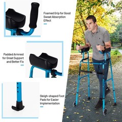 Folding Wheel Walking Frame Adjustable Aluminum Alloy Walker W/Armrest Support