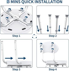 Shower Chair Stool Seat 360° Swivel Elderly Disabled Adjustable 150kg Capacity