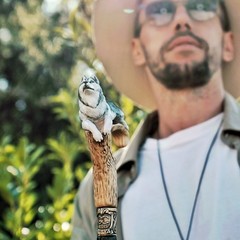 Wooden Cane Walking Stick Husky Dog Cane , Hand-painted Luxury Walking Stick