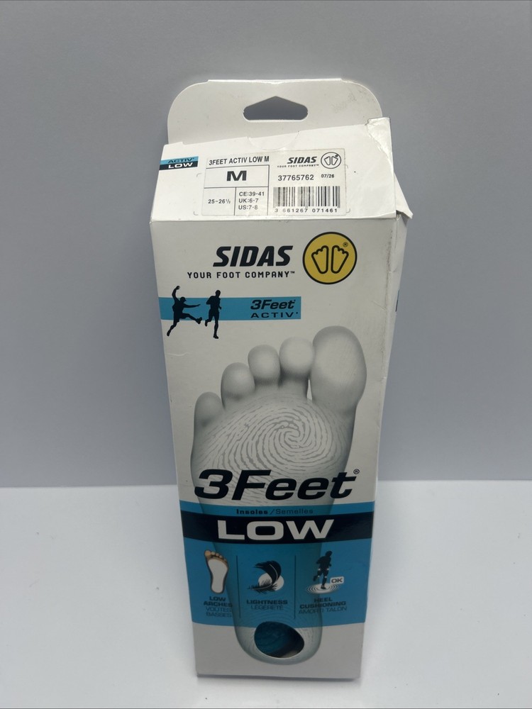 SIDAS 3Feet Activ Low Arch Gel Orthotic Insoles M US 7-8 Washable