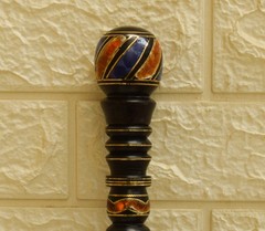 Handcrafted Ebony Wood Walking Cane 37″ Amber and Lapis Inlay Stick Round Handle