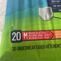 Prevail Per-Fit Daily Underwear Medium Extra Absorbency 20 ct 34 In – 46 In