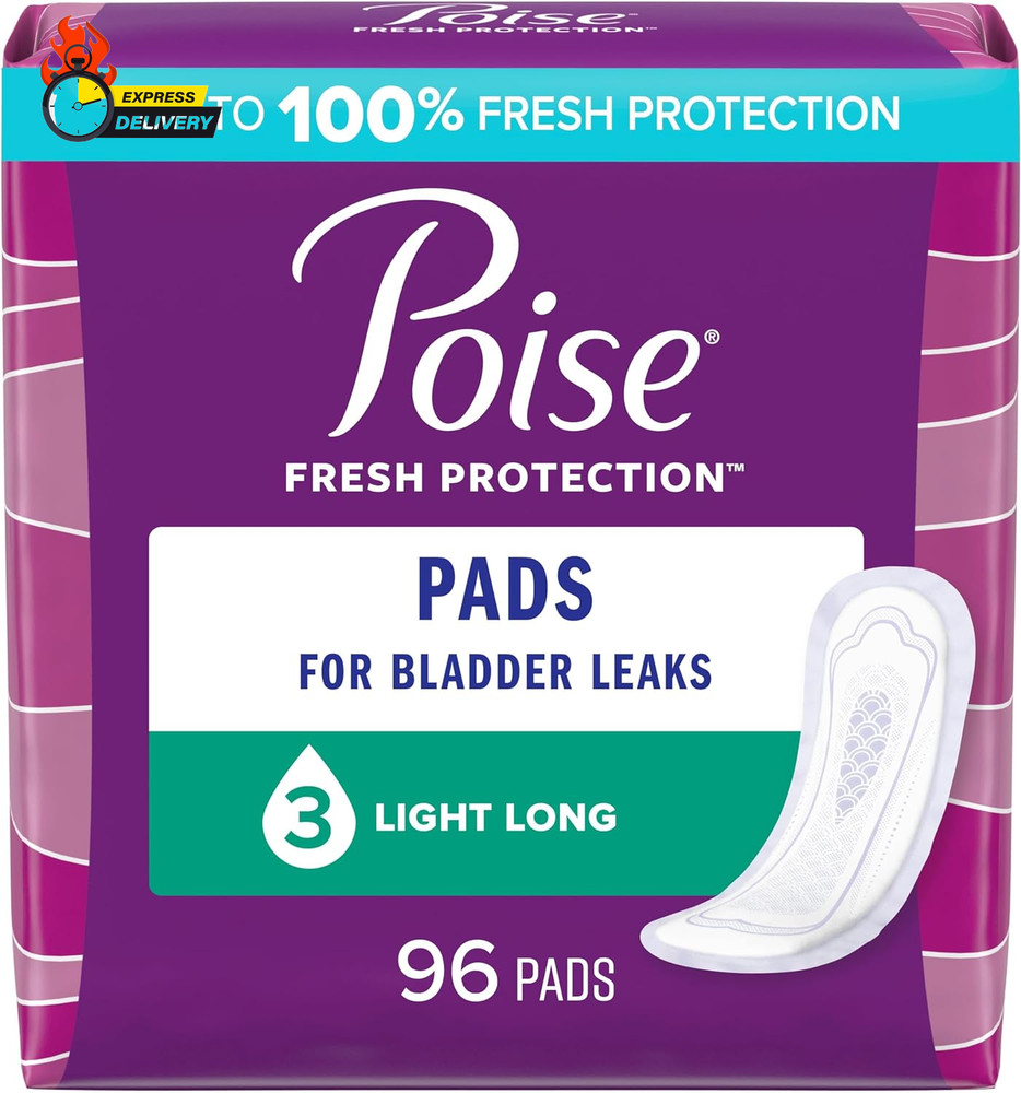 Incontinence Pads & Postpartum Incontinence Pads, 3 Drop Light Absorbency, Long