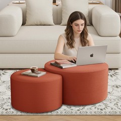 Bshomgi Nesting Coffee Table Set Of 2 Upholstered Round Corduroy Circle Foam