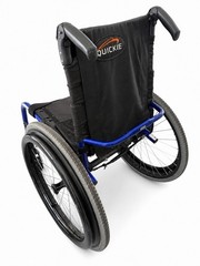 Quickie Manual Wheelchair w/ Padded Armrests, 4 Wheels, Blue & Black