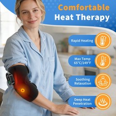 Cordless Heated Massage Elbow Brace Wrap 3000mAh Rechargeable Timer Heating Pad