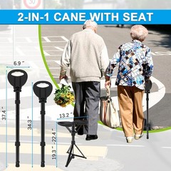 Cane with Seat Portable Walking Stick Folding Chair Lightweight Aluminum Mobi…