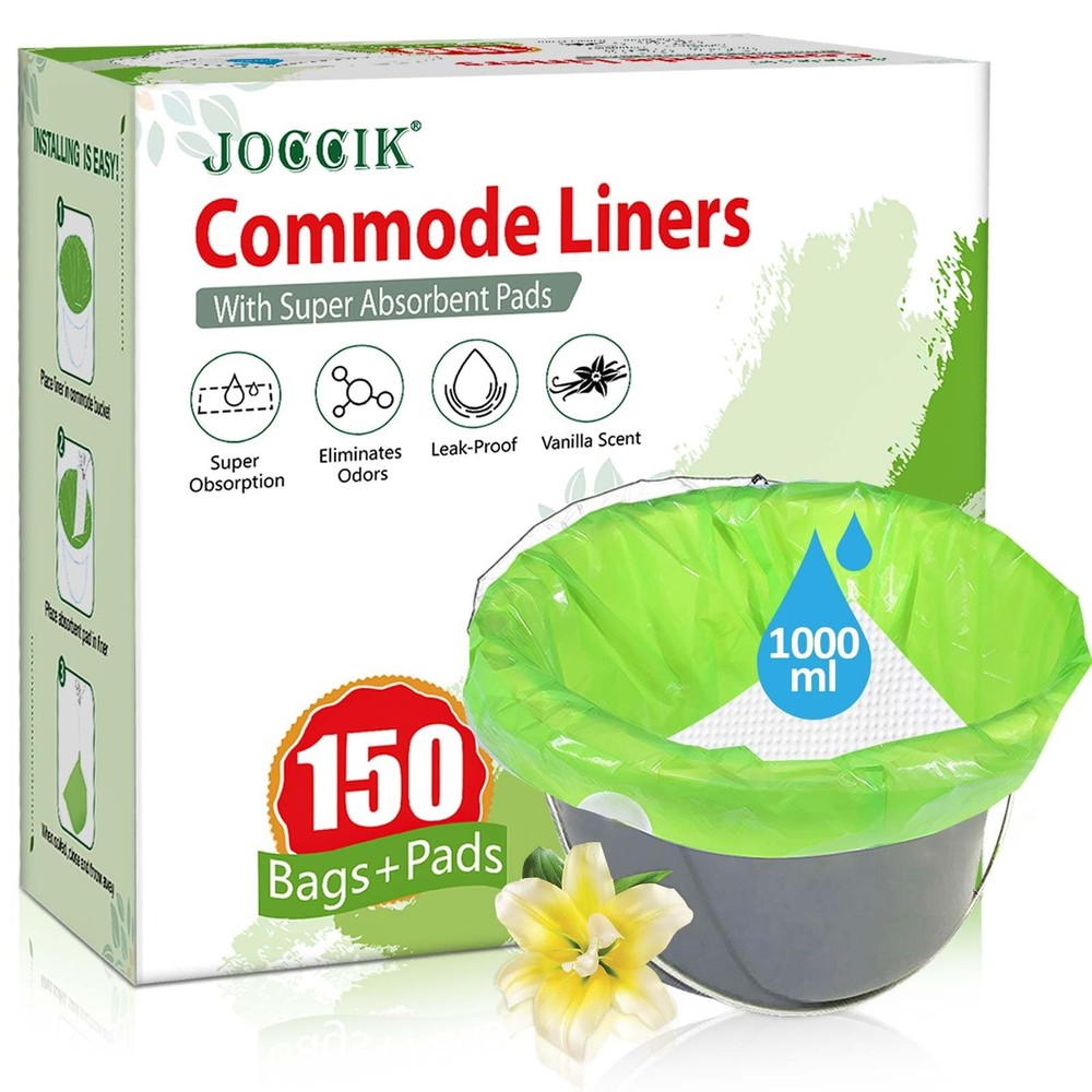 Bedside Commode Liners, 150 Bags + 150 Pads for Bedside Toilet Chair Bucket, …