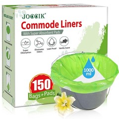 Bedside Commode Liners, 150 Bags + 150 Pads for Bedside Toilet Chair Bucket, …