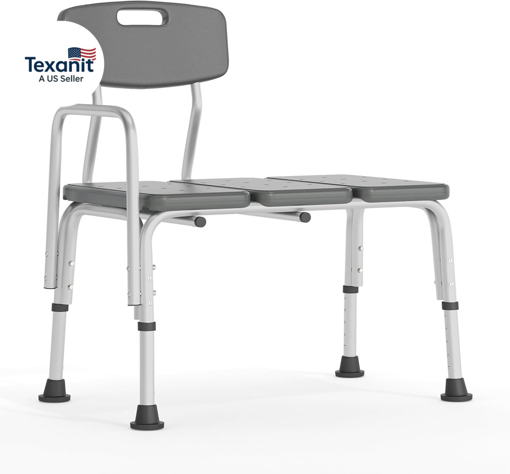 HERCULES Series 300 Lb. Capacity Adjustable Gray Bath & Shower Transfer Bench wi