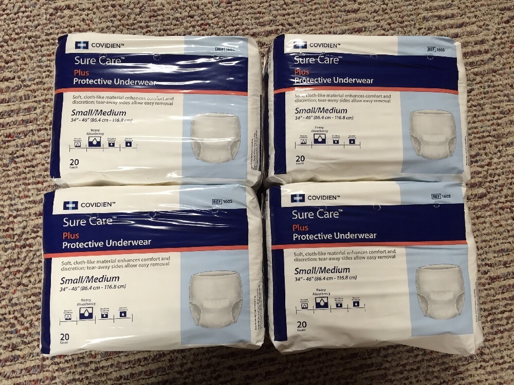 80 Pieces Covidien Ref 1605 Sure Care Unisex S/M Heavy Underwear – Like Attends