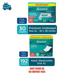 Assurance Unisex Premium Underpads (30) and Washcloths (192) for Adults, XL