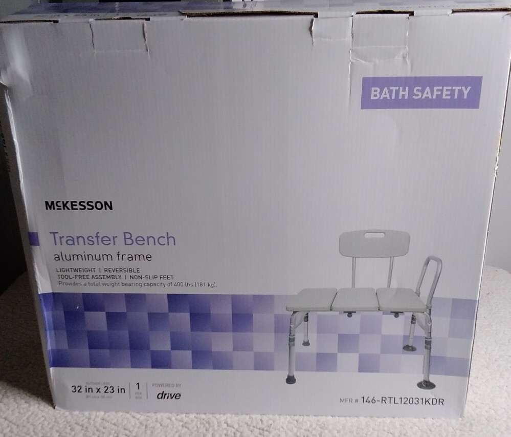 McKesson Bath Safety Transfer Bench Chair Aluminum 32″×23″ 400lb NEW