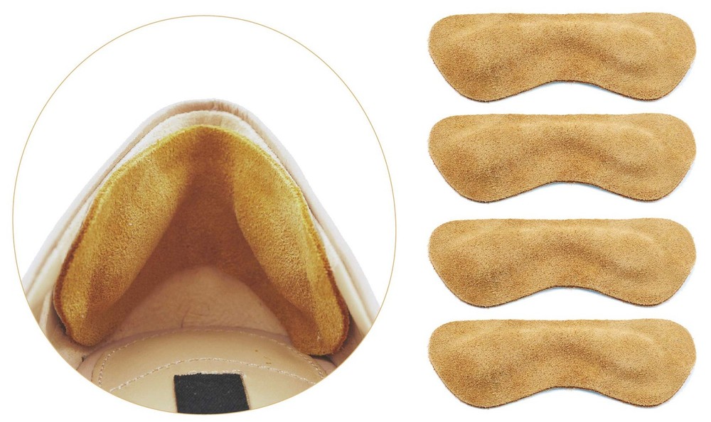 Premium Leather Heel Grips Liner Cushions Inserts 3 Pair (Pack of 1), Khaki